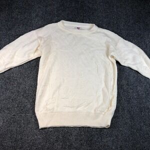 Vintage Sweater Bazaar Cream Textured Knit Sweater Made in USA Small Crew Neck